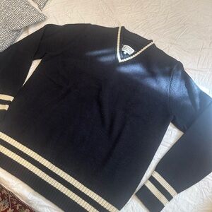Men's Black Margiela V-Neck Sweater with Cream Trim